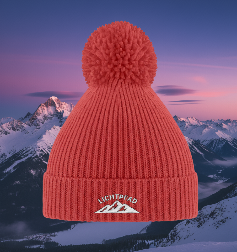 Lichtpfad-Bommelmütze Mit Stick  - Warm, Stillvoll & Bequem