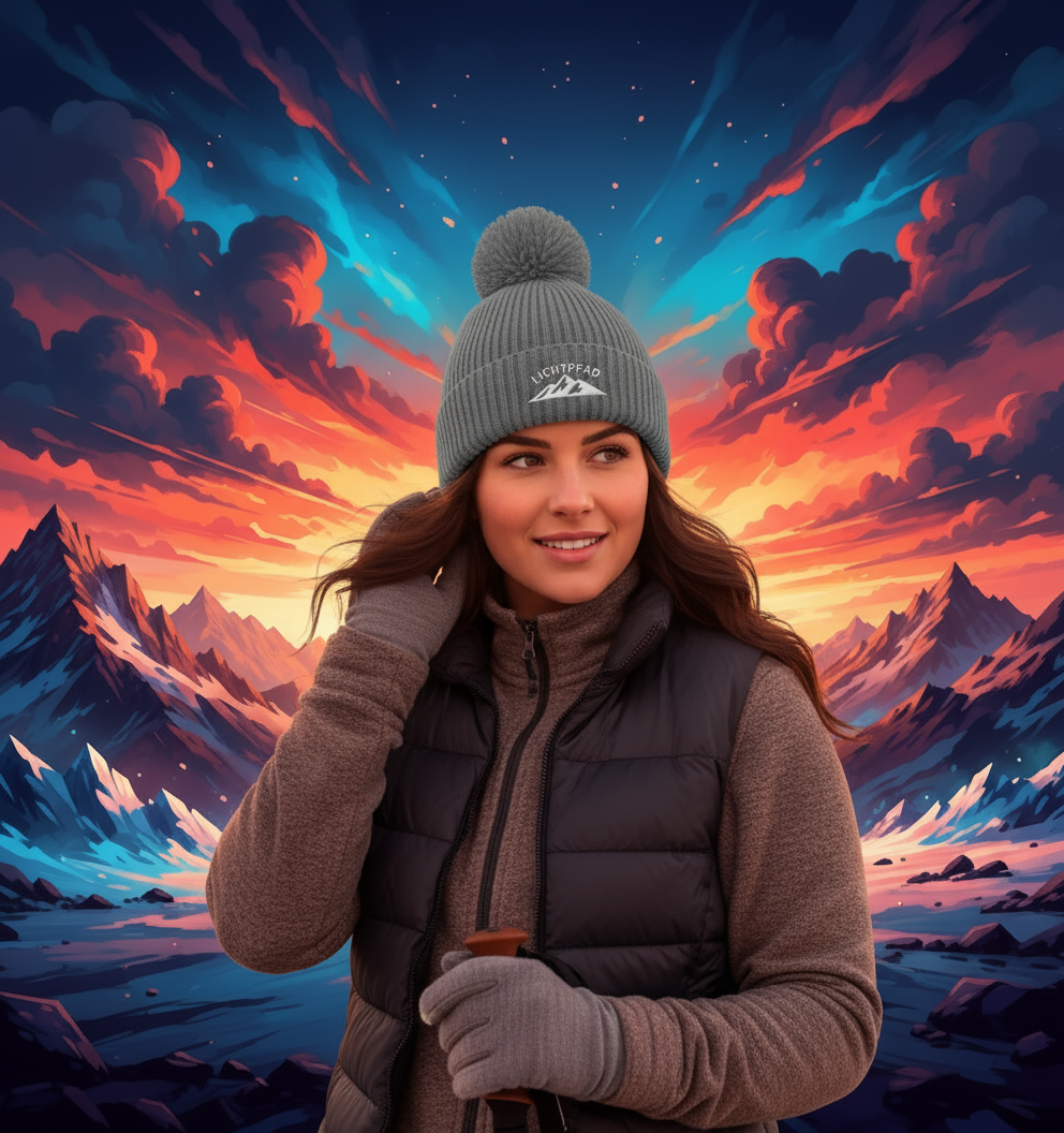 Lichtpfad- Bommelmütze Mit Stick  - Bommelmütze mit Stick